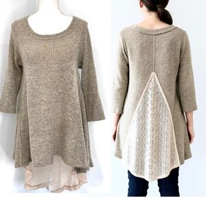 Avatar Tan Lace Back Hi Low Knit Top